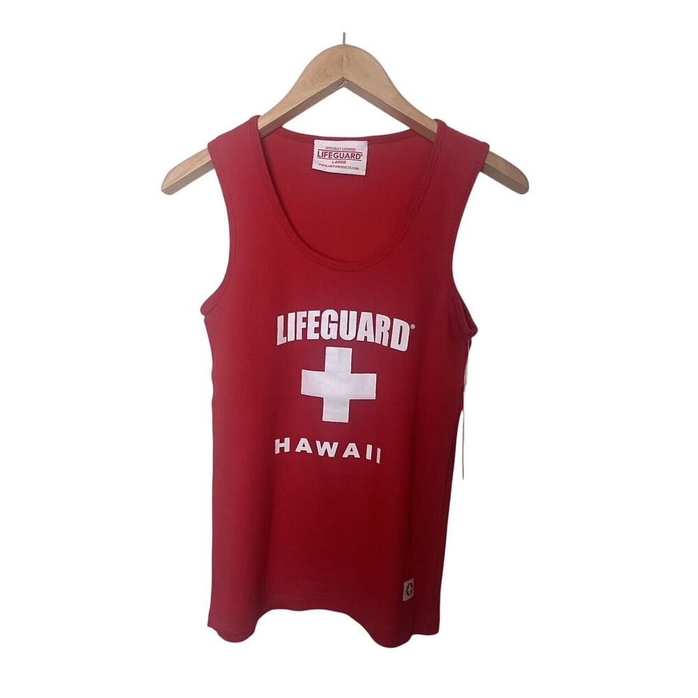 NWT Lifeguard Hawaii Red graphic Women's Sz Large Ribbed Tank Top Official